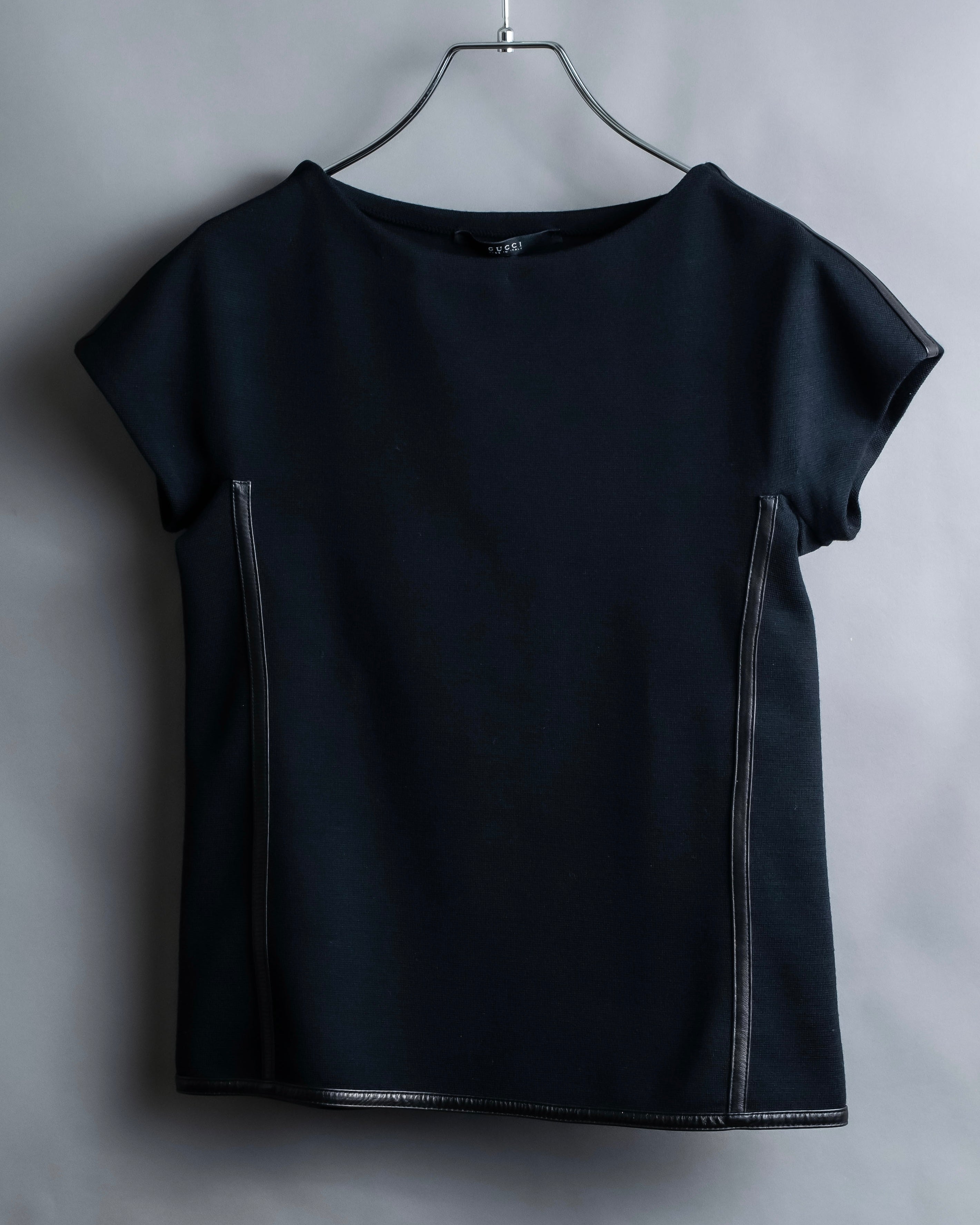 "GUCCI" Leather piping design box sleeve T-shirt