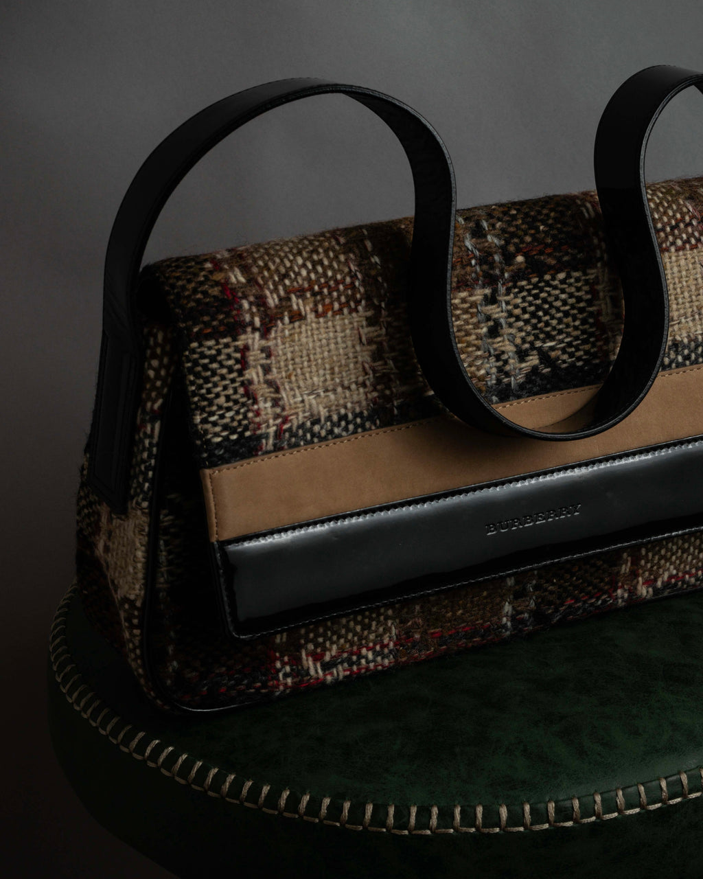 "BURBERRY" Combination leather design check pattern one-shoulder bag