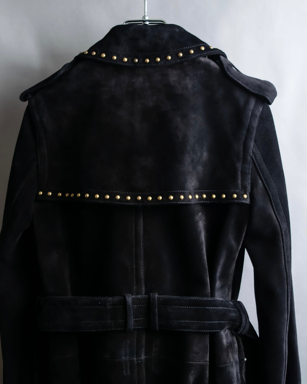 "Saint Laurent" 19AW gold studs design suede long coat