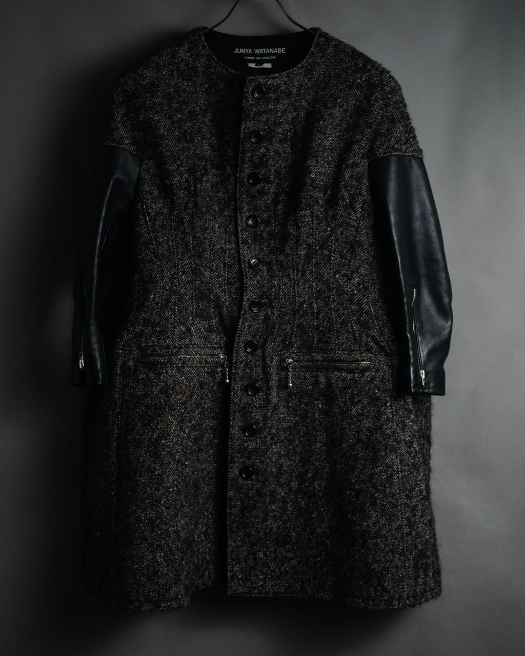 “JUNYA WATANABE COMME des GARCONS” 2011 aw Herringbone tweed long coat with leather sleeves