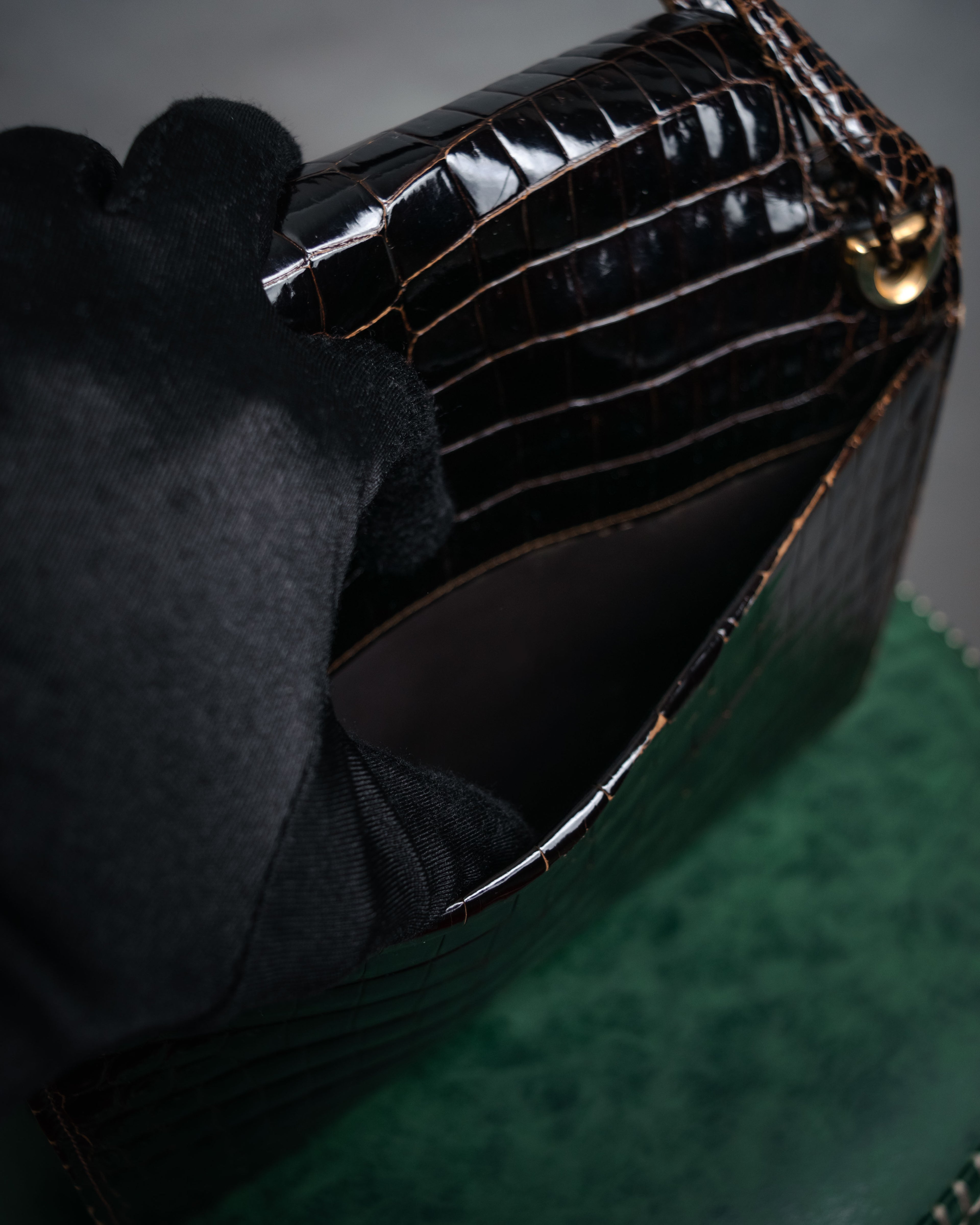 –SPECIAL– “GUCCI” 50’s-60’s Crocodile leather top handle bag