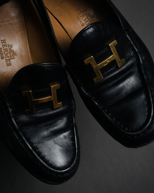 "HERMES" 90’s-00’s box calf H buckle loafers