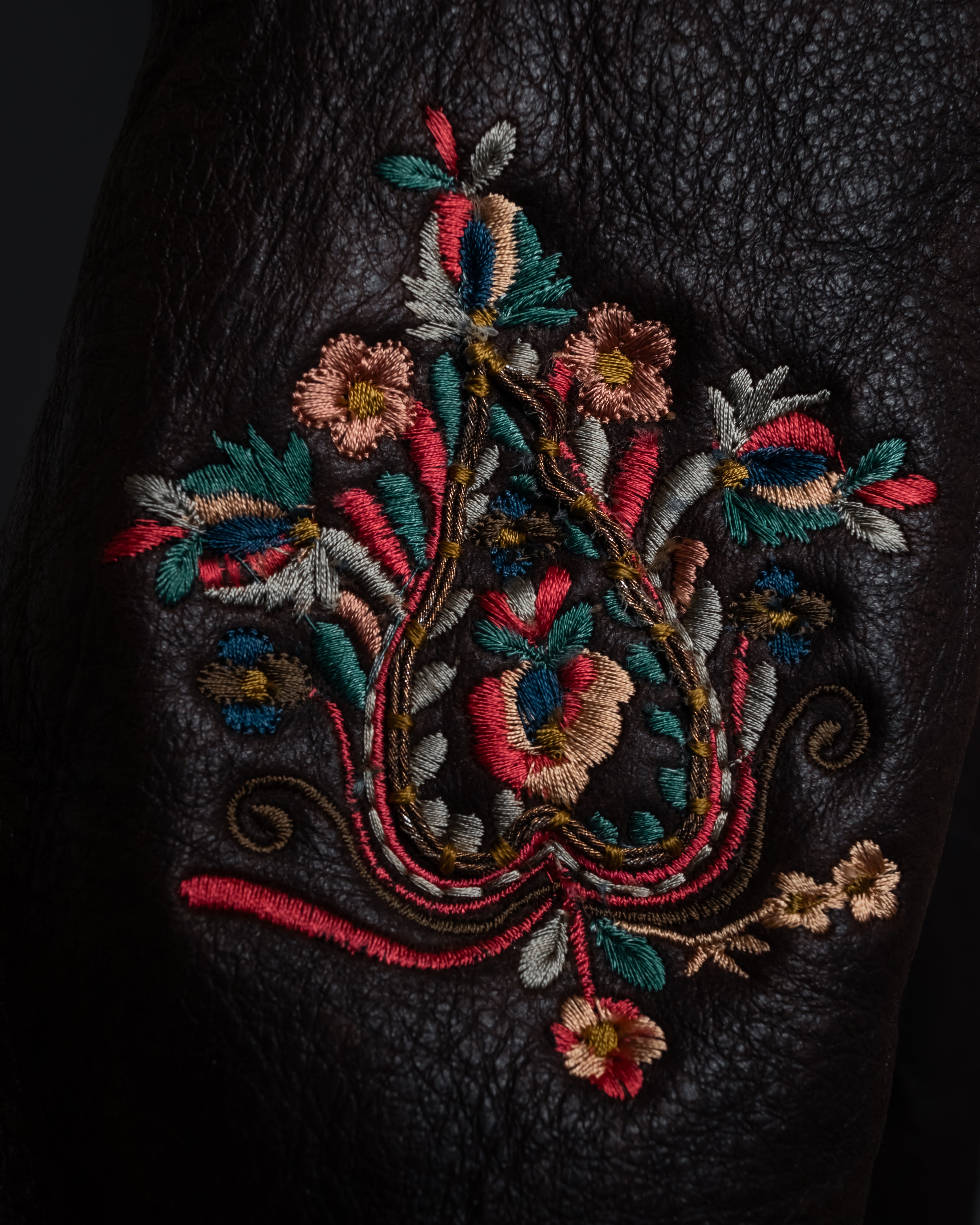 “KENZO” 80’s Folkloric shearling-lined leather long coat