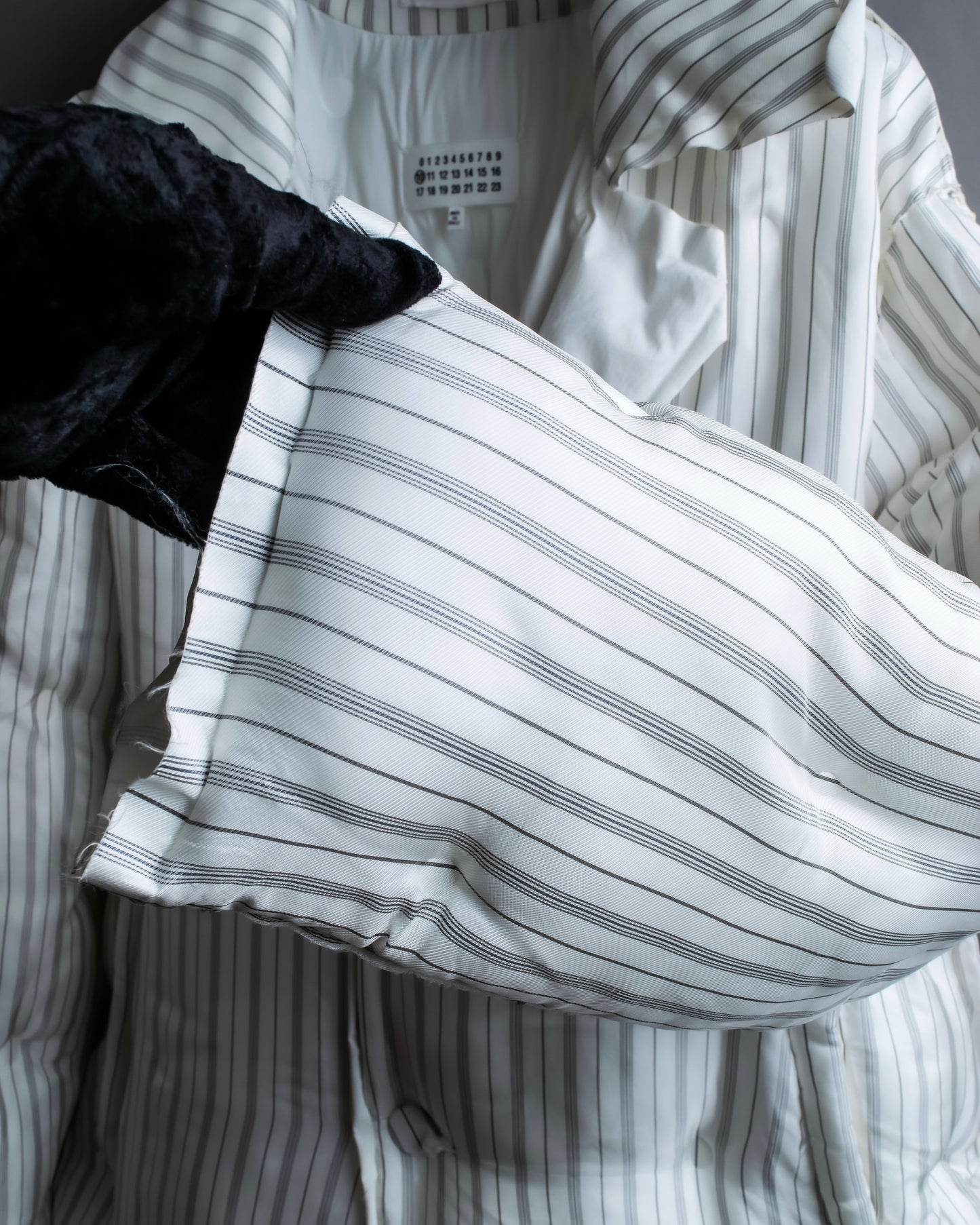 "MAISON MARGIELA" Multi-stripe pattern quilted padded oversized tailored coat