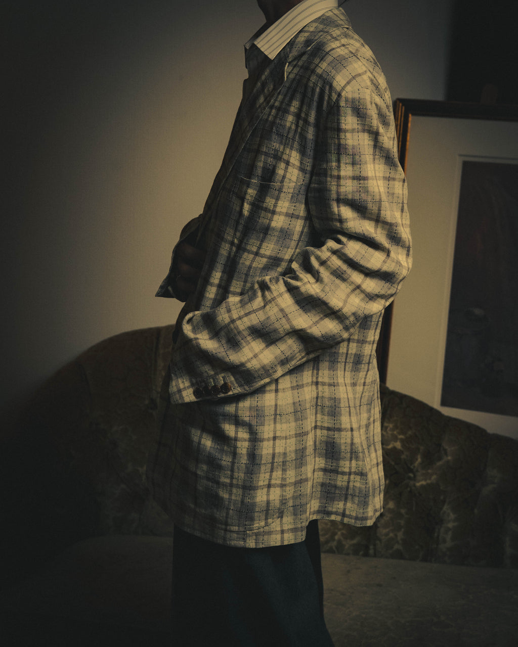 -SPECIAL- "Hermès" 10's Textured linen blend check blazer