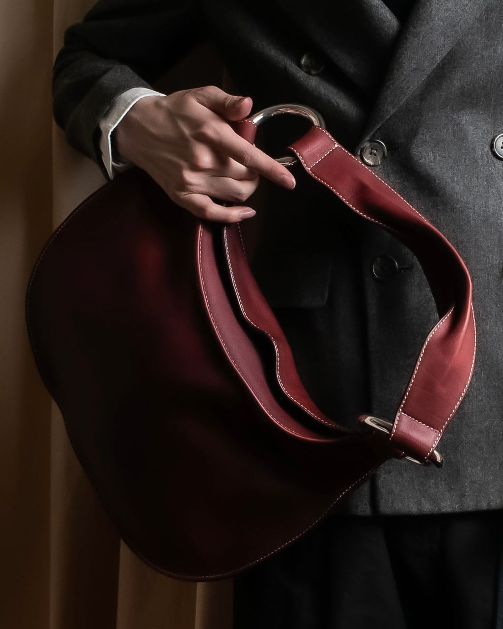 "SEQUOIA" Bordeaux color suede one-handle bag
