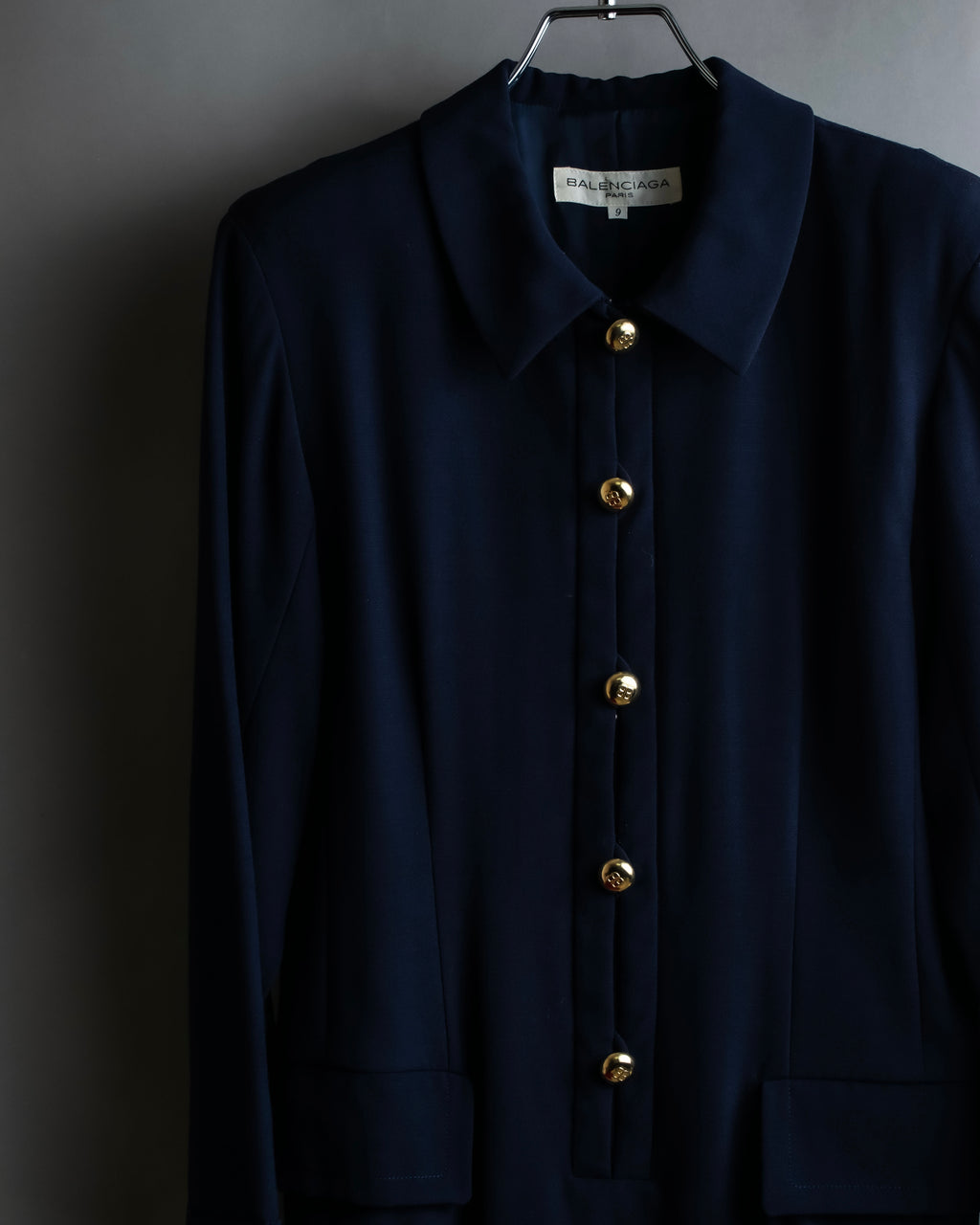 "BALENCIAGA" Gold button design navy color dress