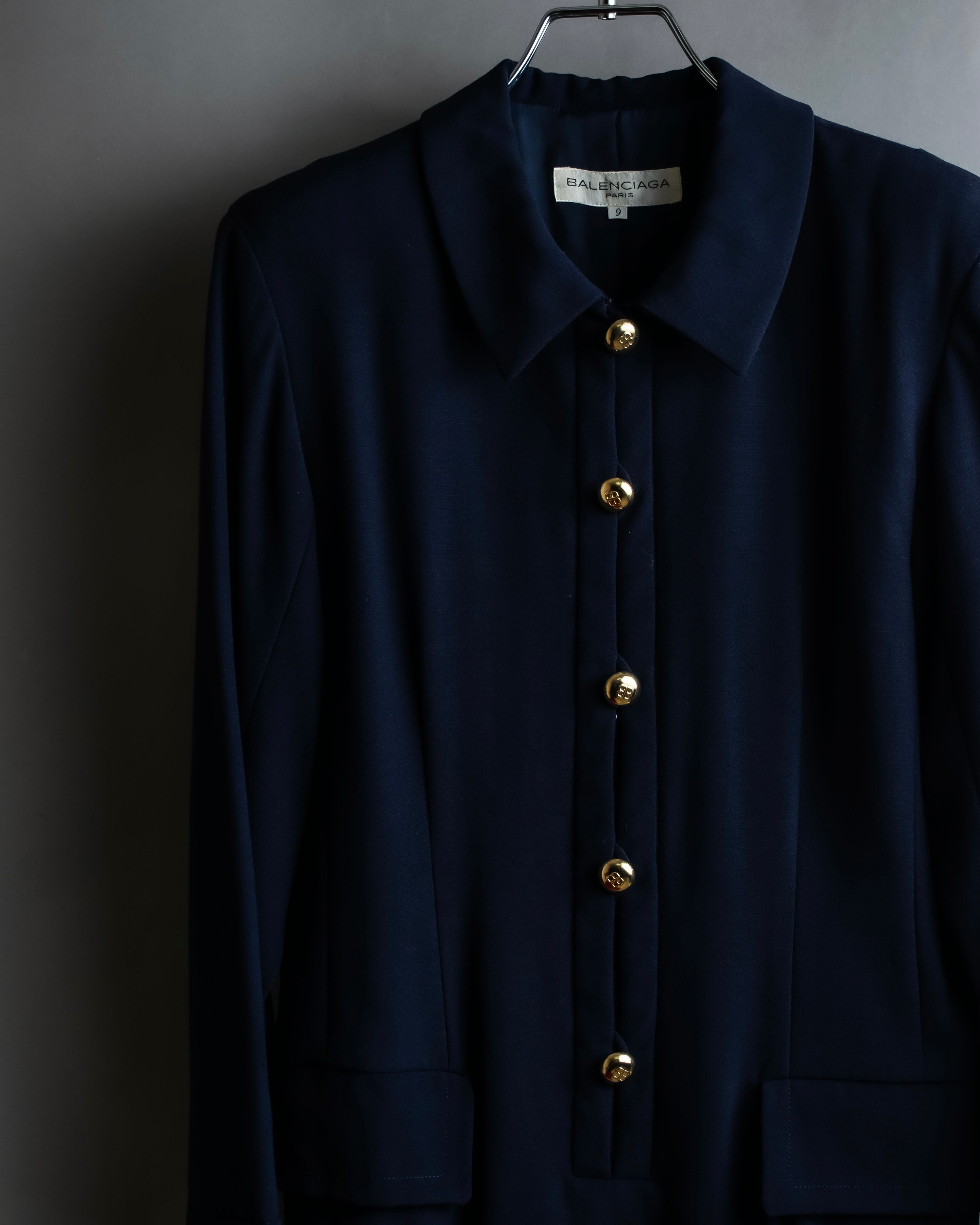 "BALENCIAGA" Gold button design navy color dress