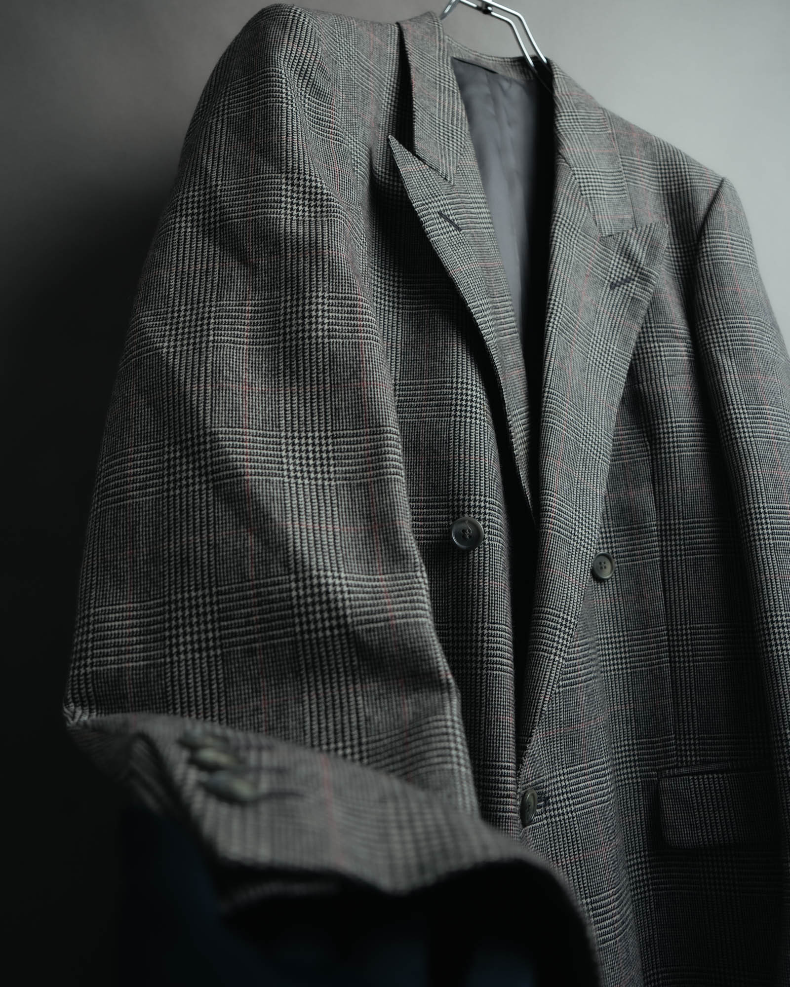 -MOOD MILLÉSIMES- 80’s-90’s Prince of Wales check wool double-breasted setup suit