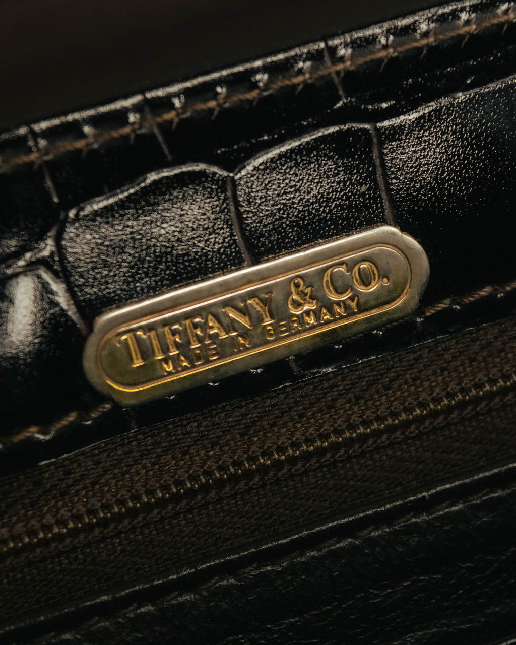 -SPECIAL- "TIFFANY & CO." 70's-80's Shiny crocodile top handle bag