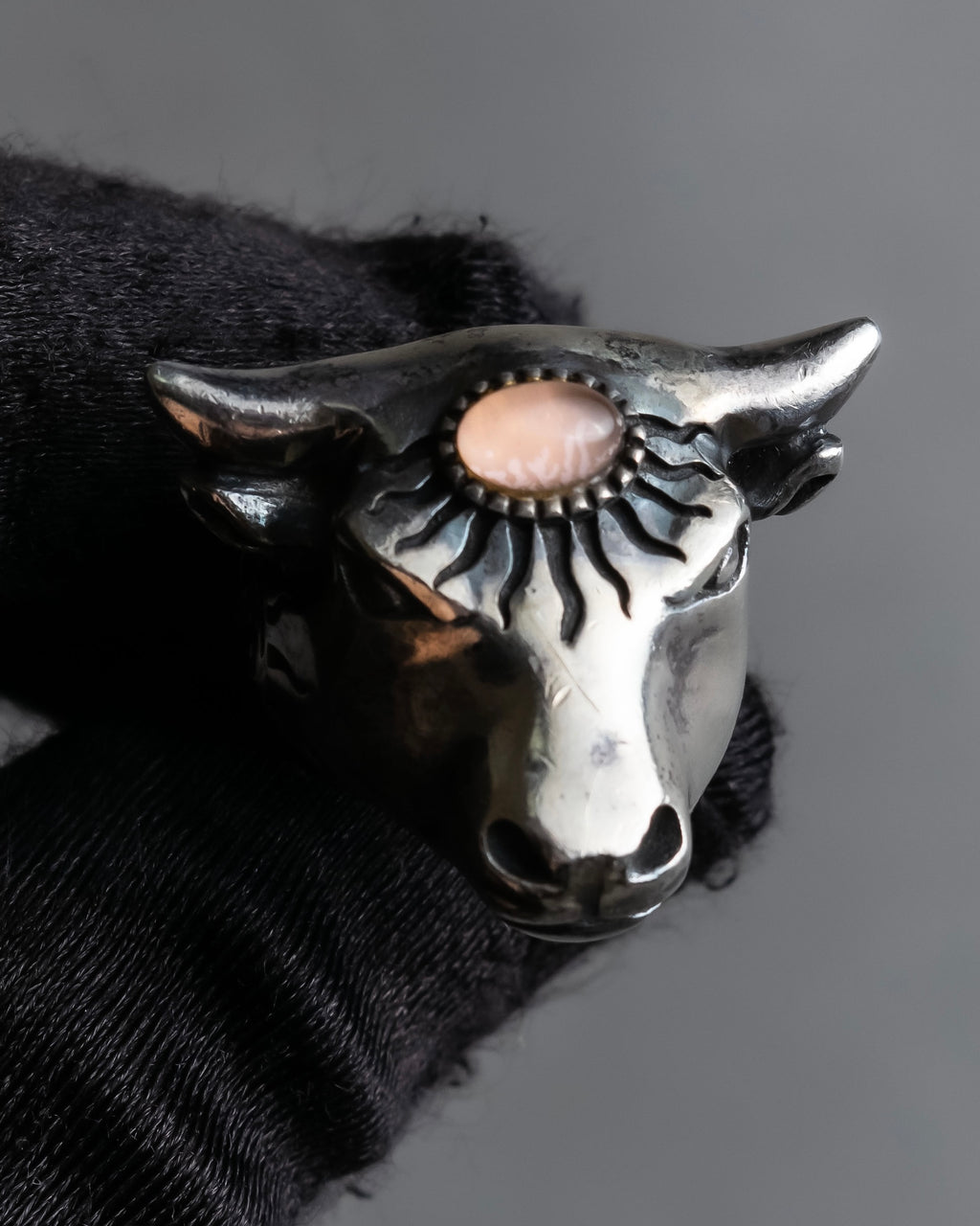"GUCCI" Anger forest collection silver bullhead motif ring