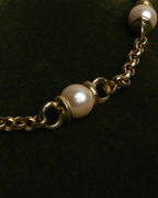"YVES SAINT LAURENT" 80's-90's Gold-tone rolo chain necklace with faux pearl accents