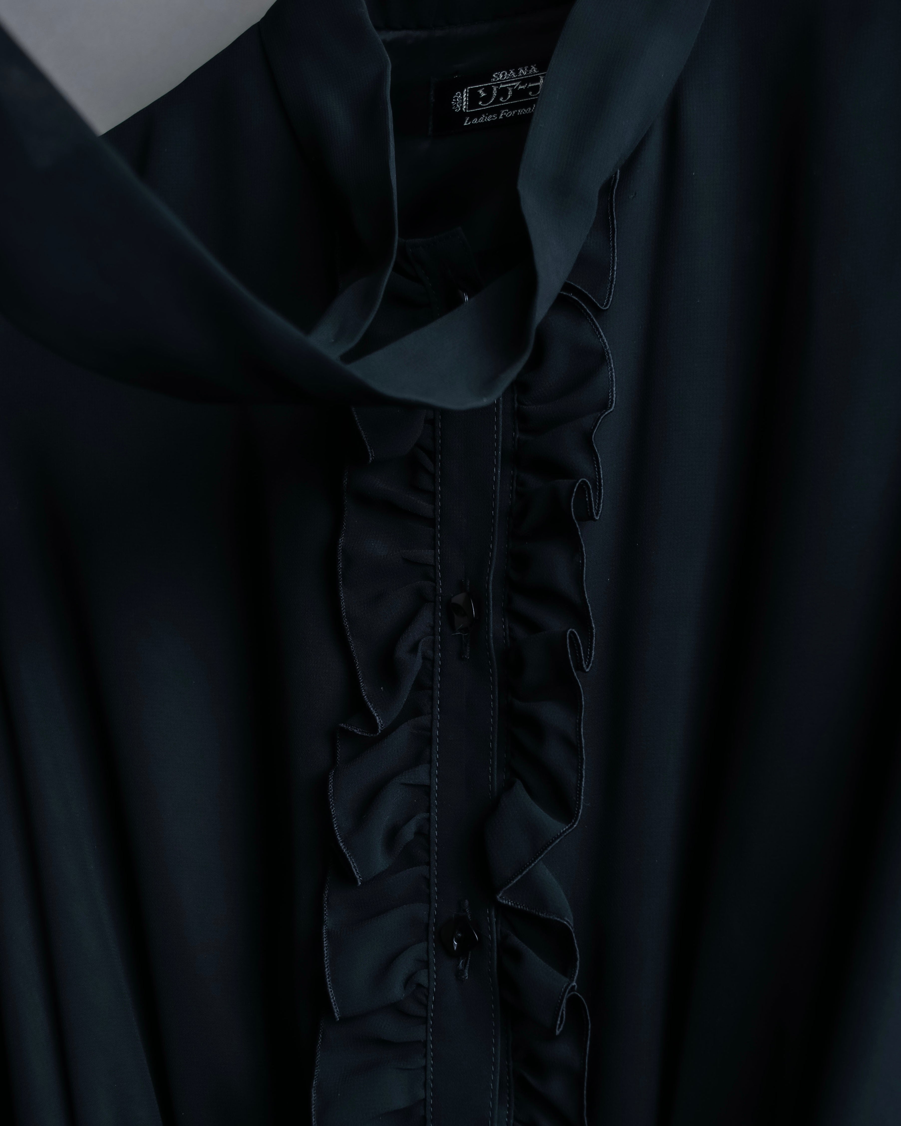 "SOANA" Bowtie belted design long black dress