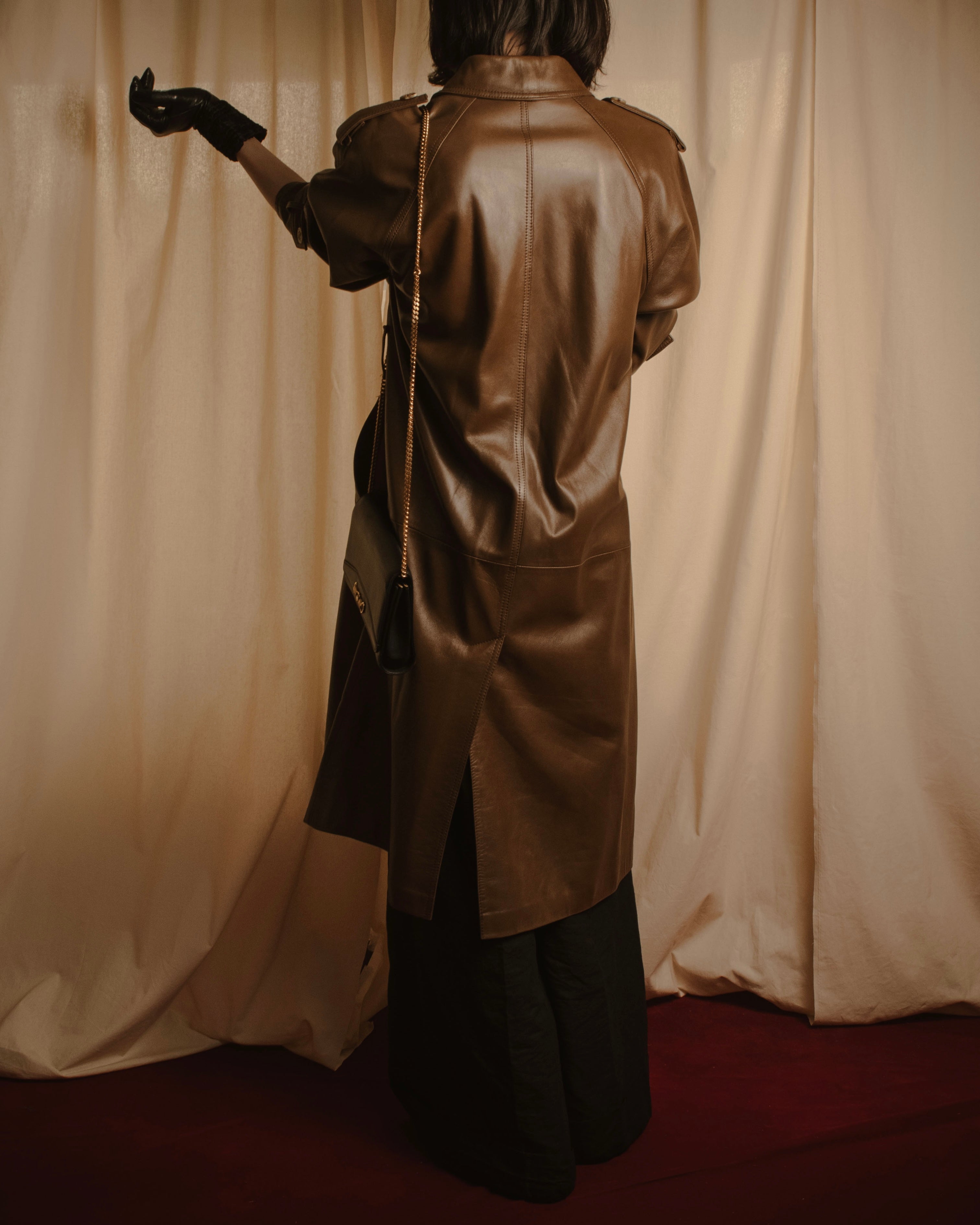 -SPECIAL- "LOEWE" 80’s Military detail stencil leather coat