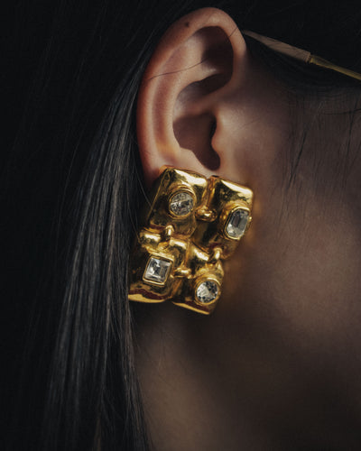 -SPECIAL- “Christian Lacroix” 80’s-90’s Baroque crystal grid earrings