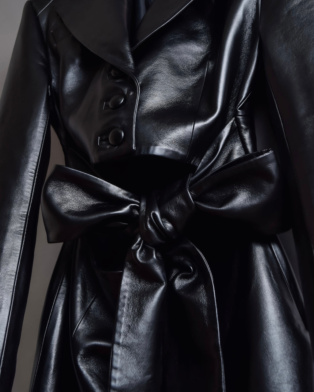 "MATÉRIEL TBILISI" Draped belted synthetic leather long jacket