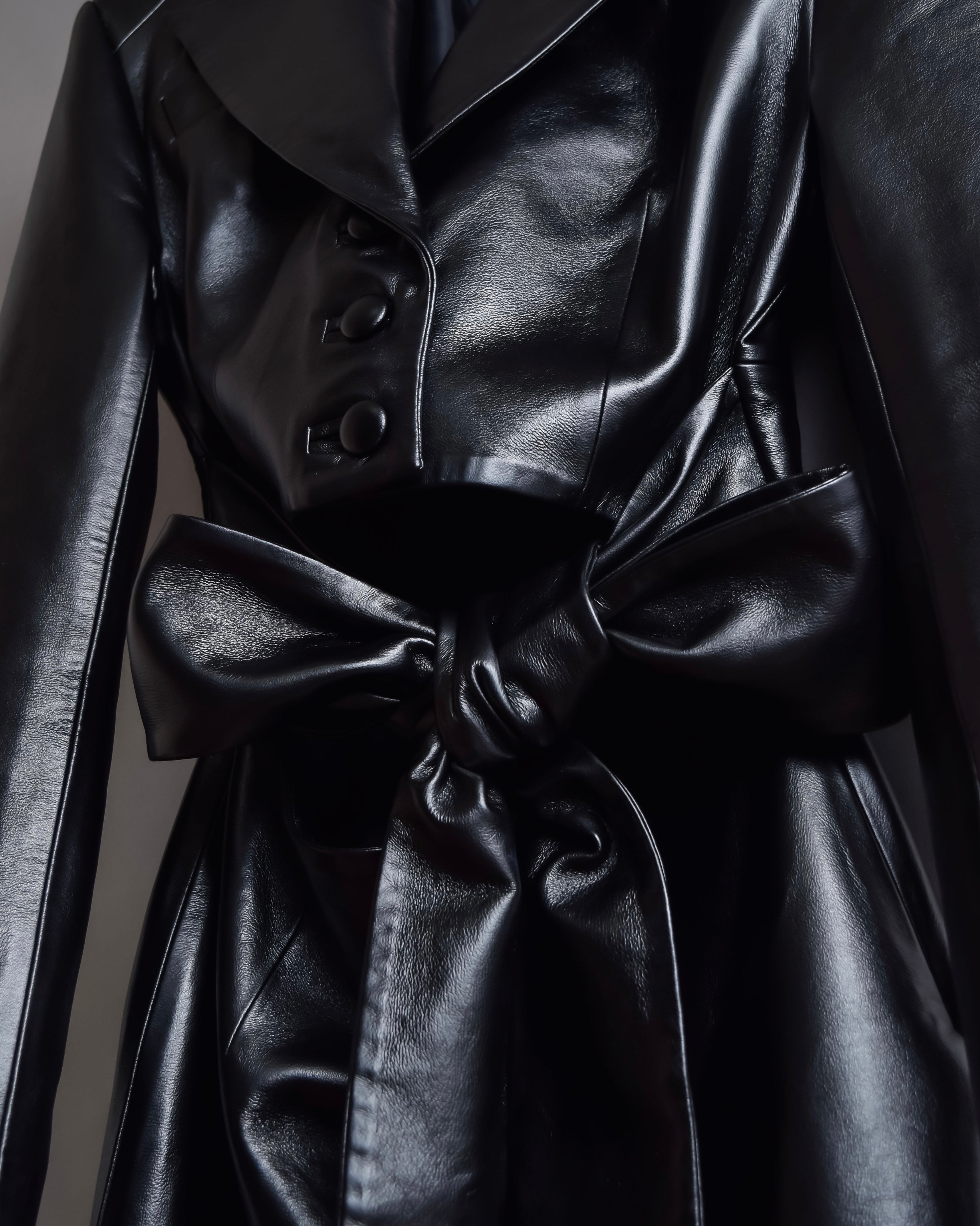 "MATÉRIEL TBILISI" Draped belted synthetic leather long jacket