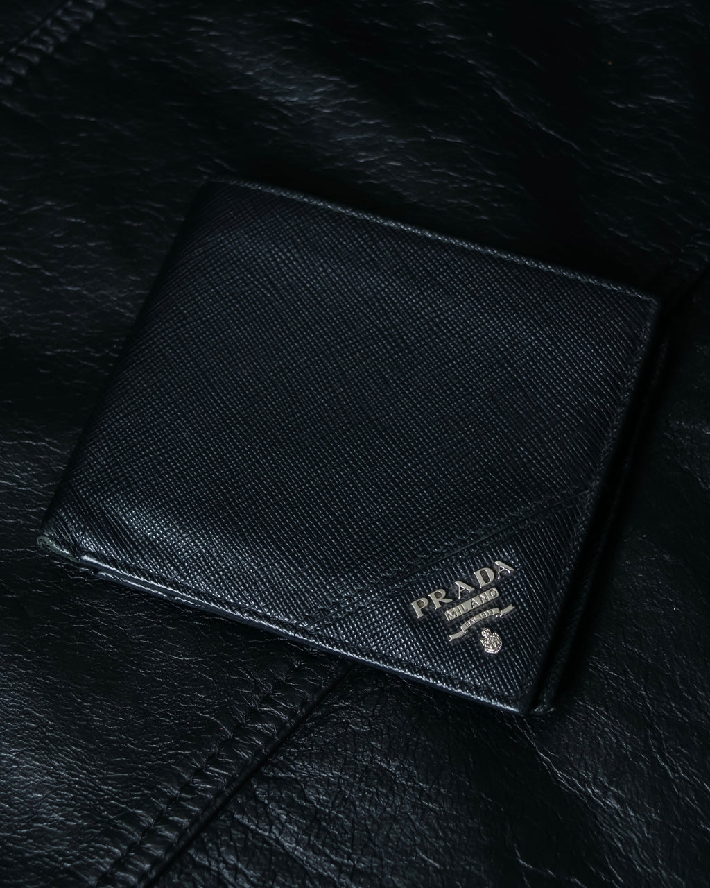 “Prada” Saffiano leather triangle logo wallet
