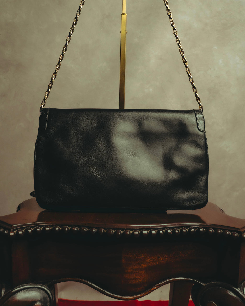“BALENCIAGA” 80’s-early 90’s double BB leather chain shoulder bag