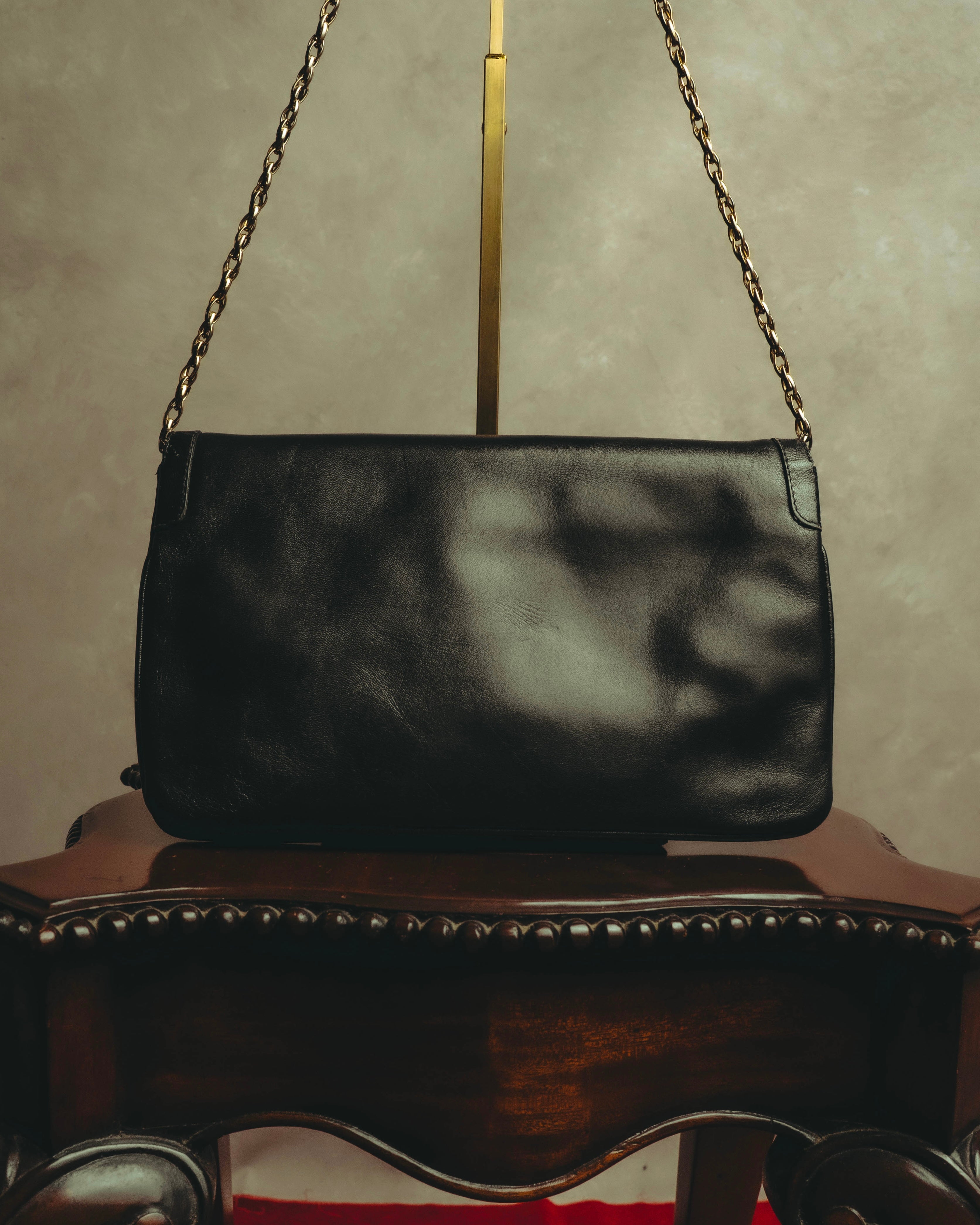 “BALENCIAGA” 80’s-early 90’s double BB leather chain shoulder bag