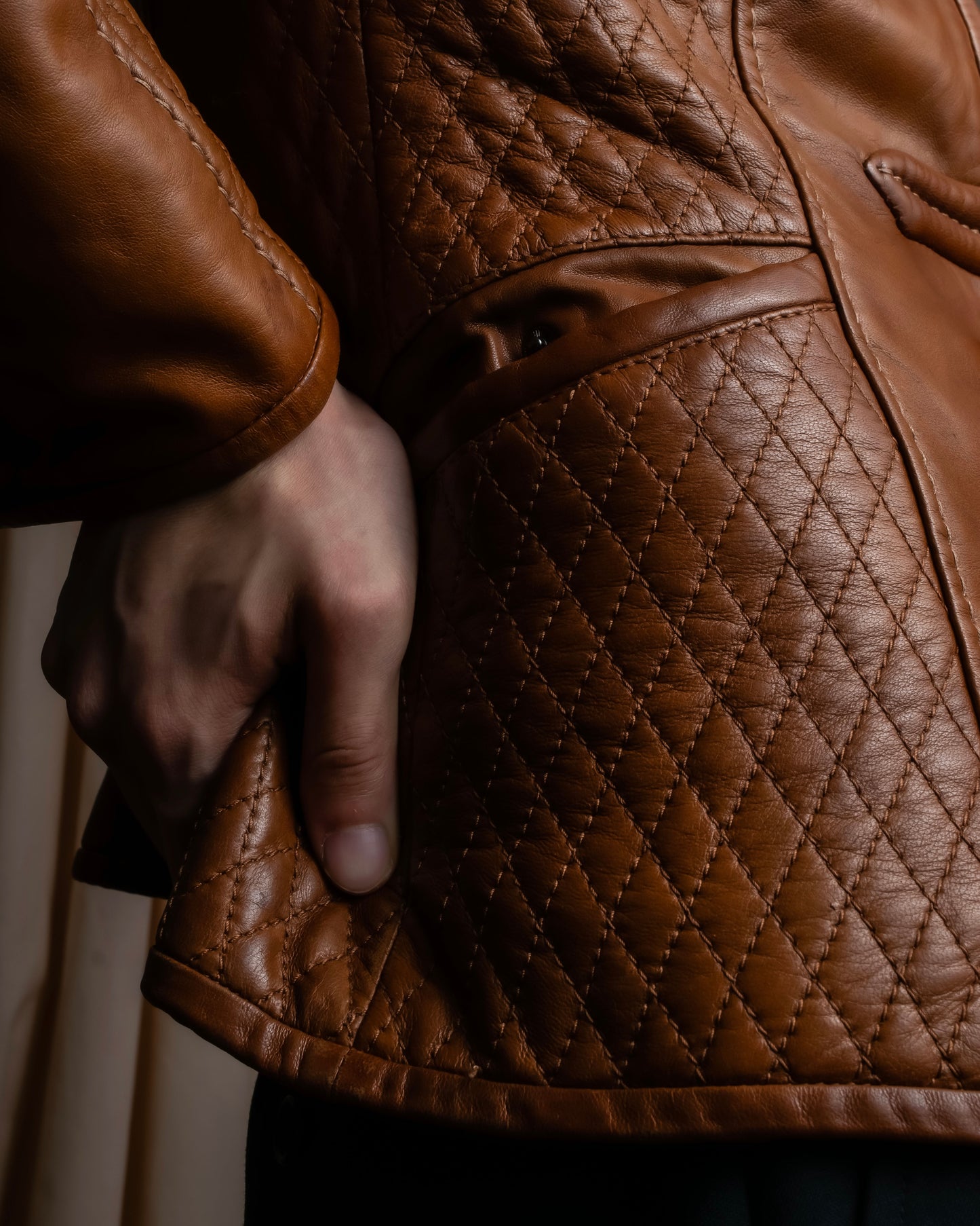 "EMPORIO ARMANI"  Quilted design brown color leather jacket