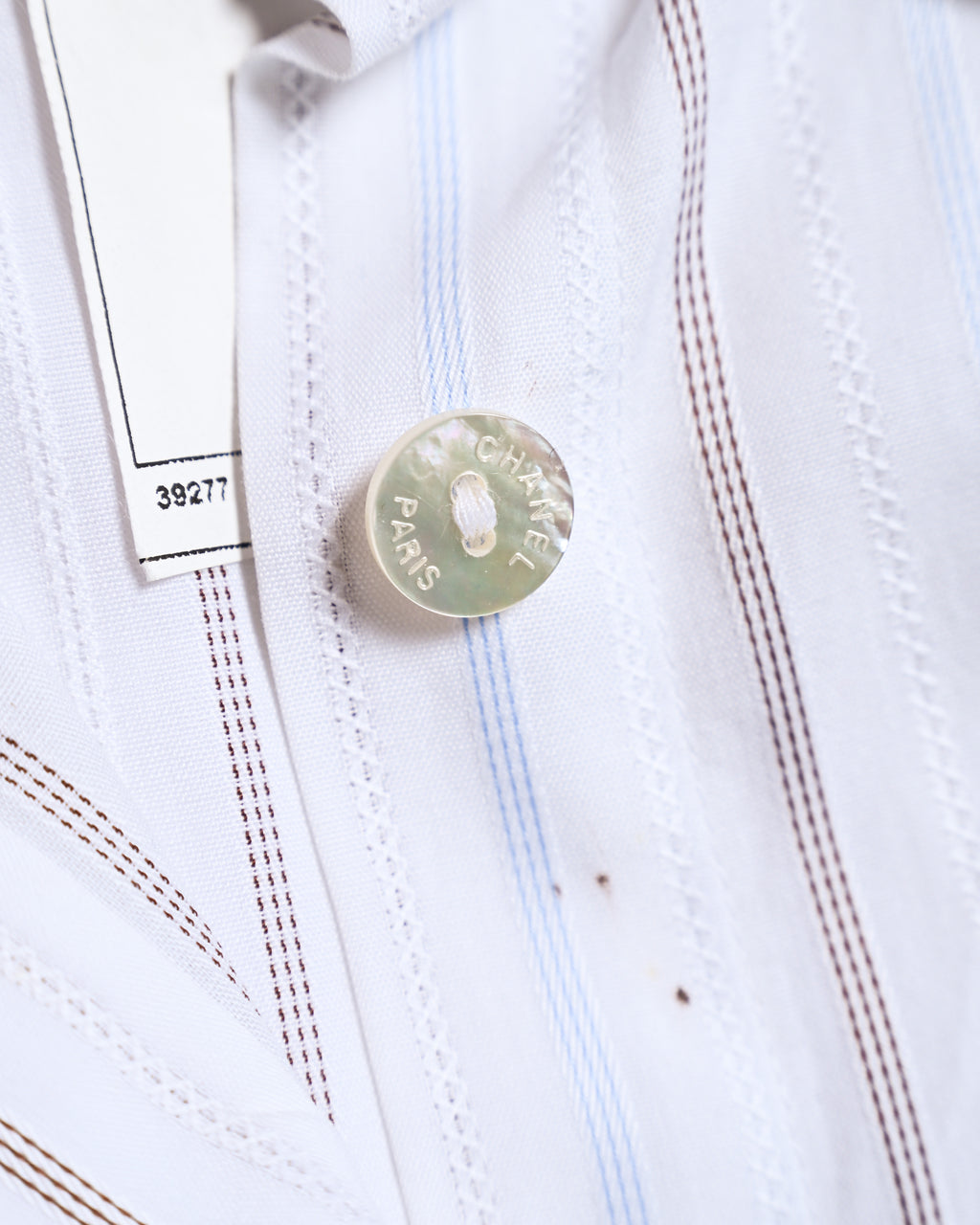 CHANEL/ 2003 Fly Front Design Striped No Sleeve Shirt White