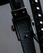 "Christian Dior" Silver stud detail narrow leather belt