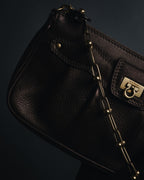 "Salvatore Ferragamo" 2000’s gathered metallic leather ball-link shoulder bag