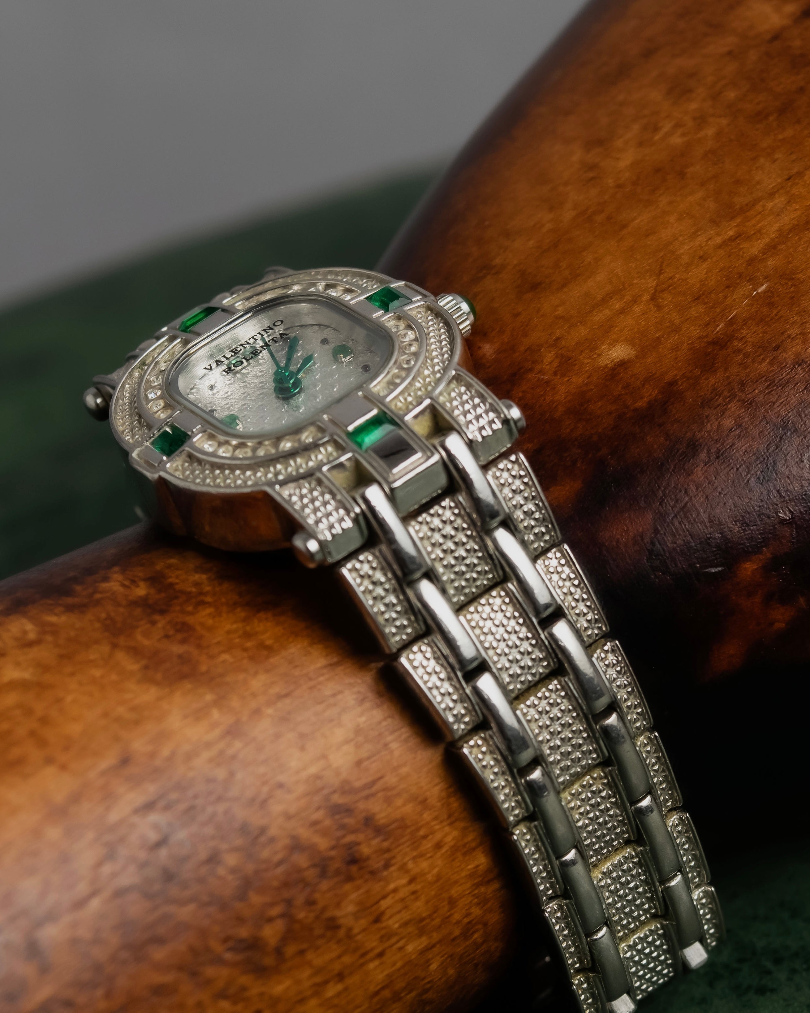 "VALENTINO ROLENTA" Green stone design square watch bracelet