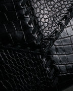 "Yves Saint Laurent" 90’s croc embossed whipstitch trapeze handbag