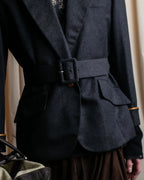 "HERMES" Vintage leather piping design belted tailored jacket