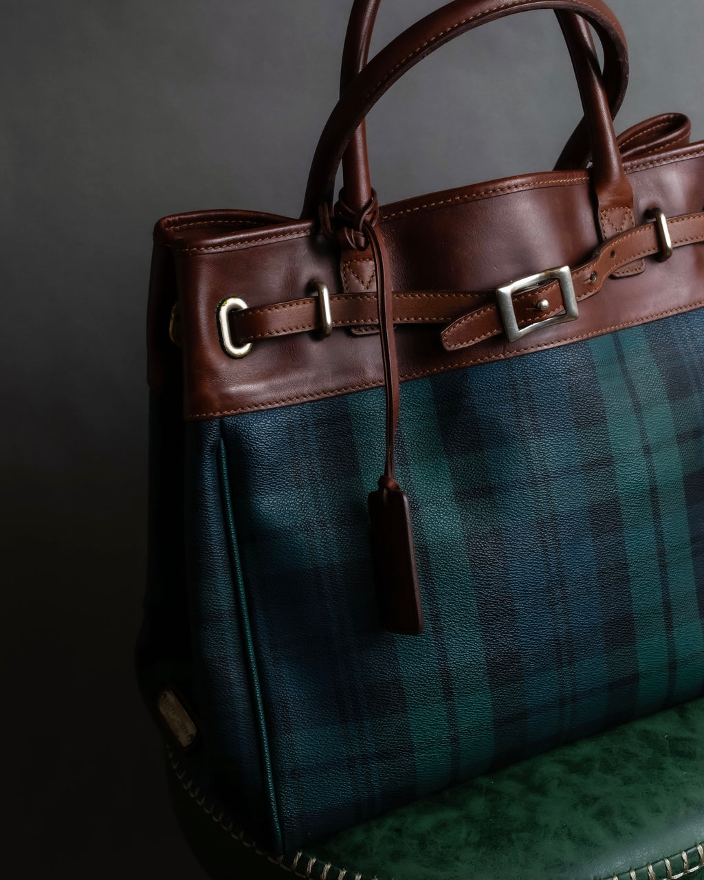 "Ralph Lauren" Blackwatch check canvas leather combination bag