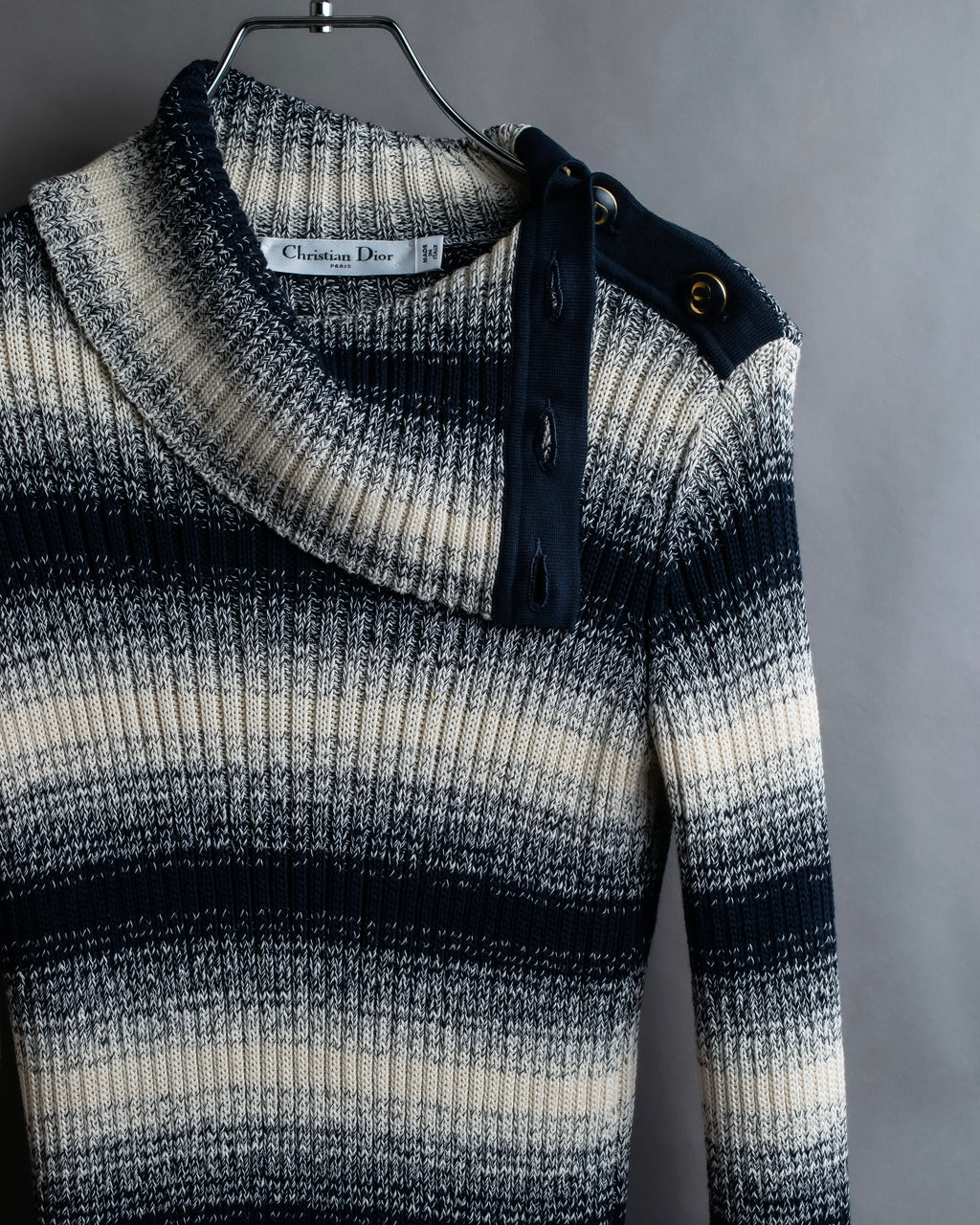 "Christian Dior" Gradient striped irregular neck knit