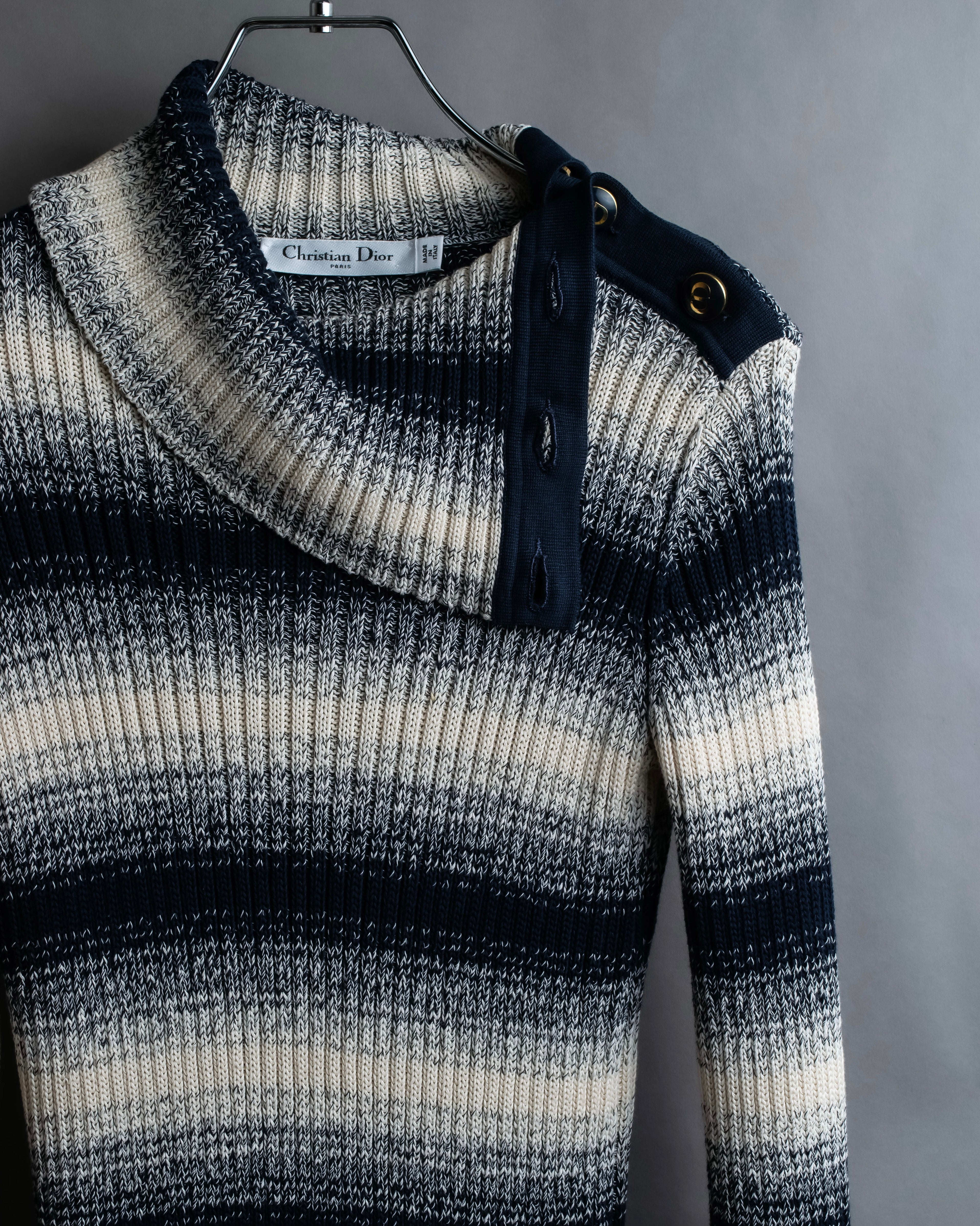 "Christian Dior" Gradient striped irregular neck knit