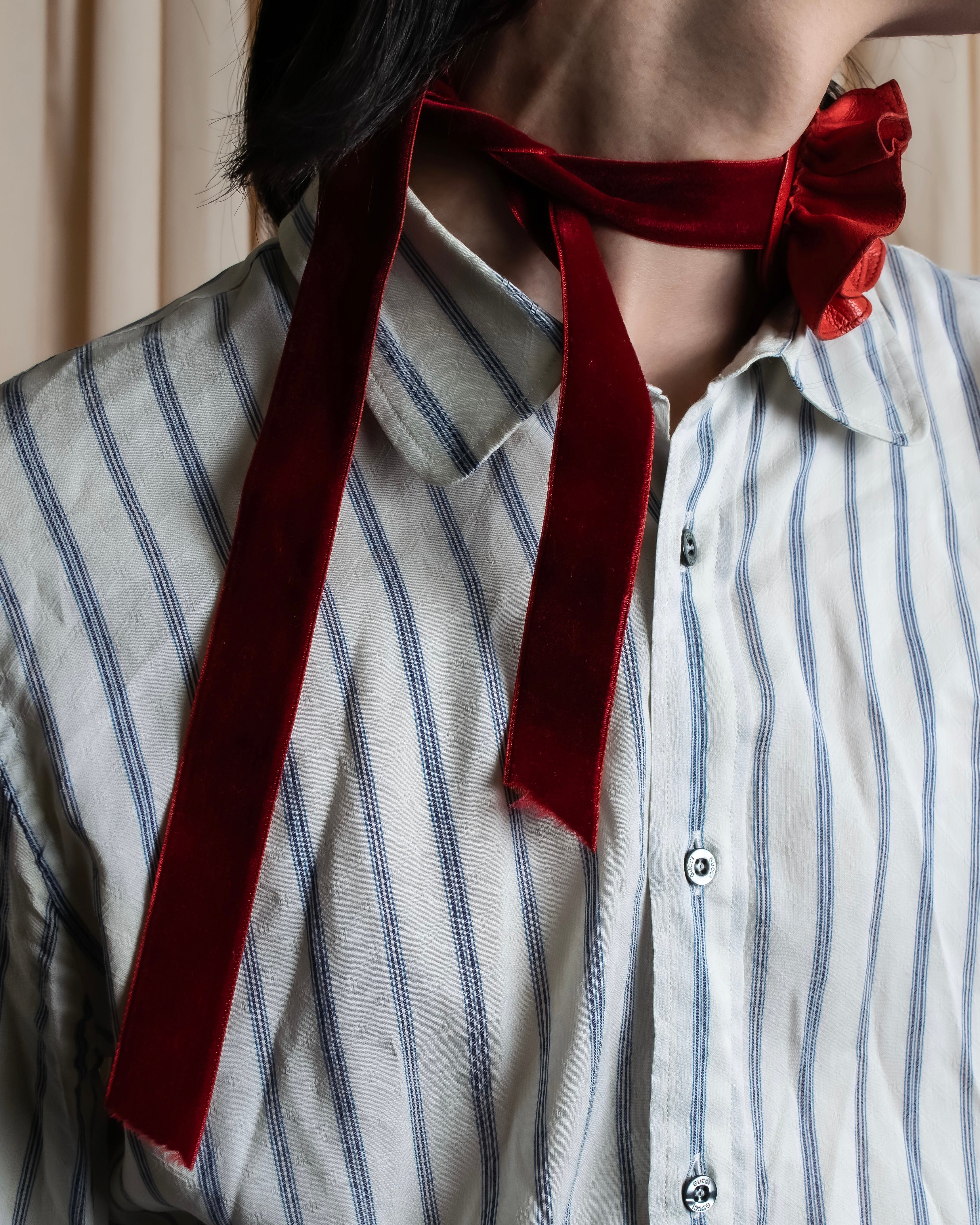 "YVES SAINT LAURENT" Rose motif leather choker＆ribbon accessories