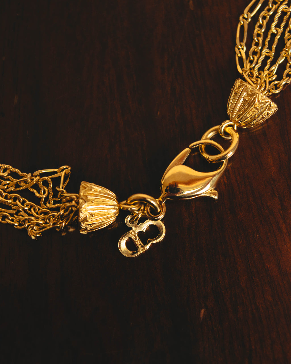 -SPECIAL- "Christian Dior" 80's-90's Multi-strand chain tassel gold necklace