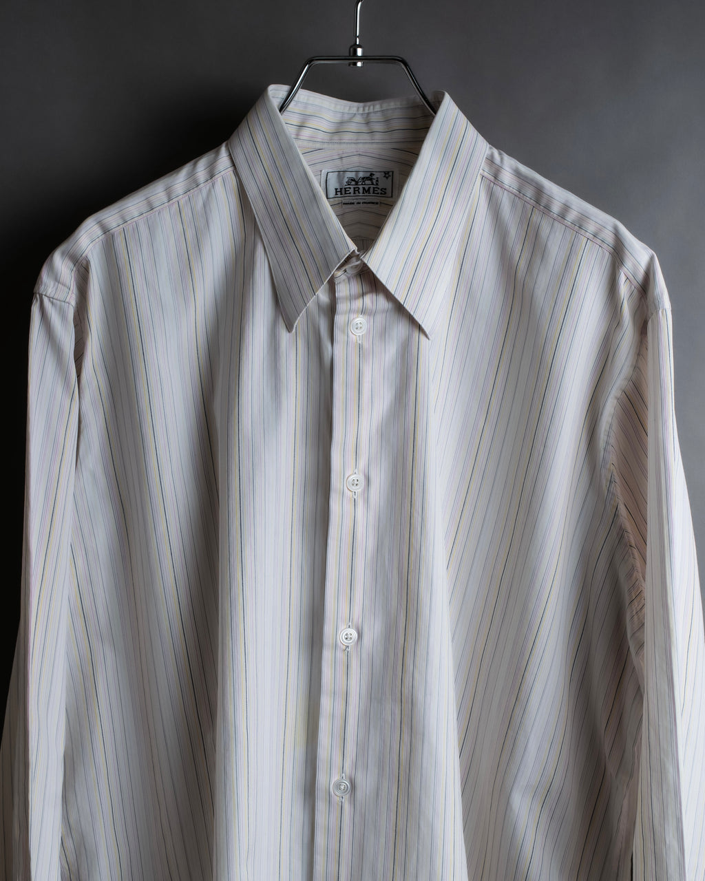 "HERMES" Multi-stripe pattern hand-sewn nuance cotton shirt