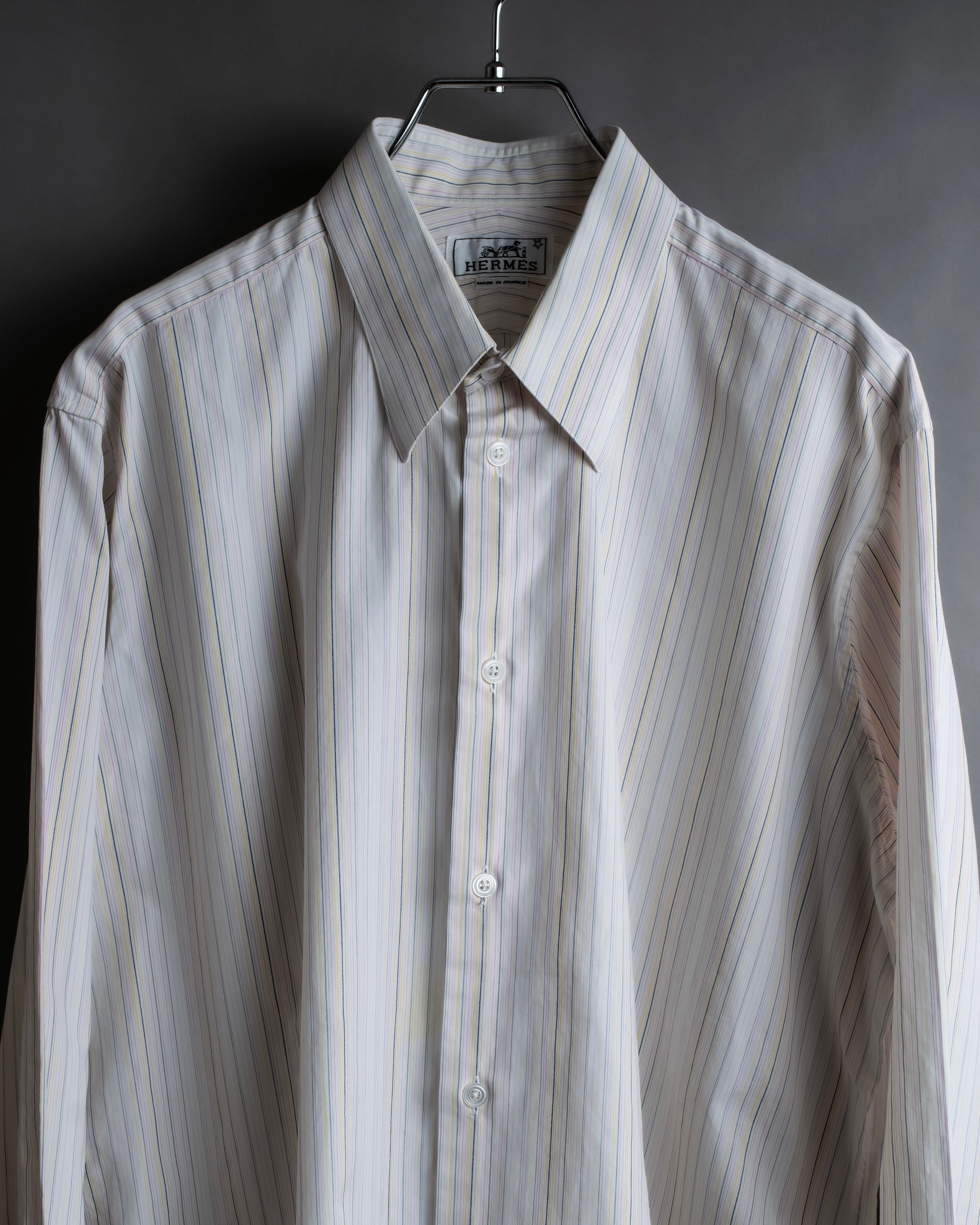 "HERMES" Multi-stripe pattern hand-sewn nuance cotton shirt