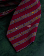"GUCCI" Burgundy color diagonal stripe silk neck tie