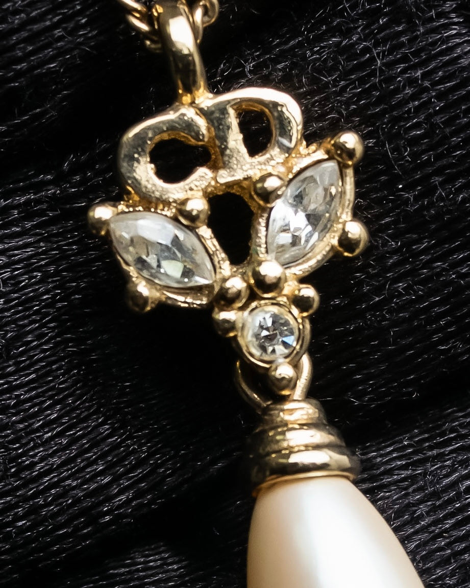 "Christian Dior" Pearl bijou gold chain necklace