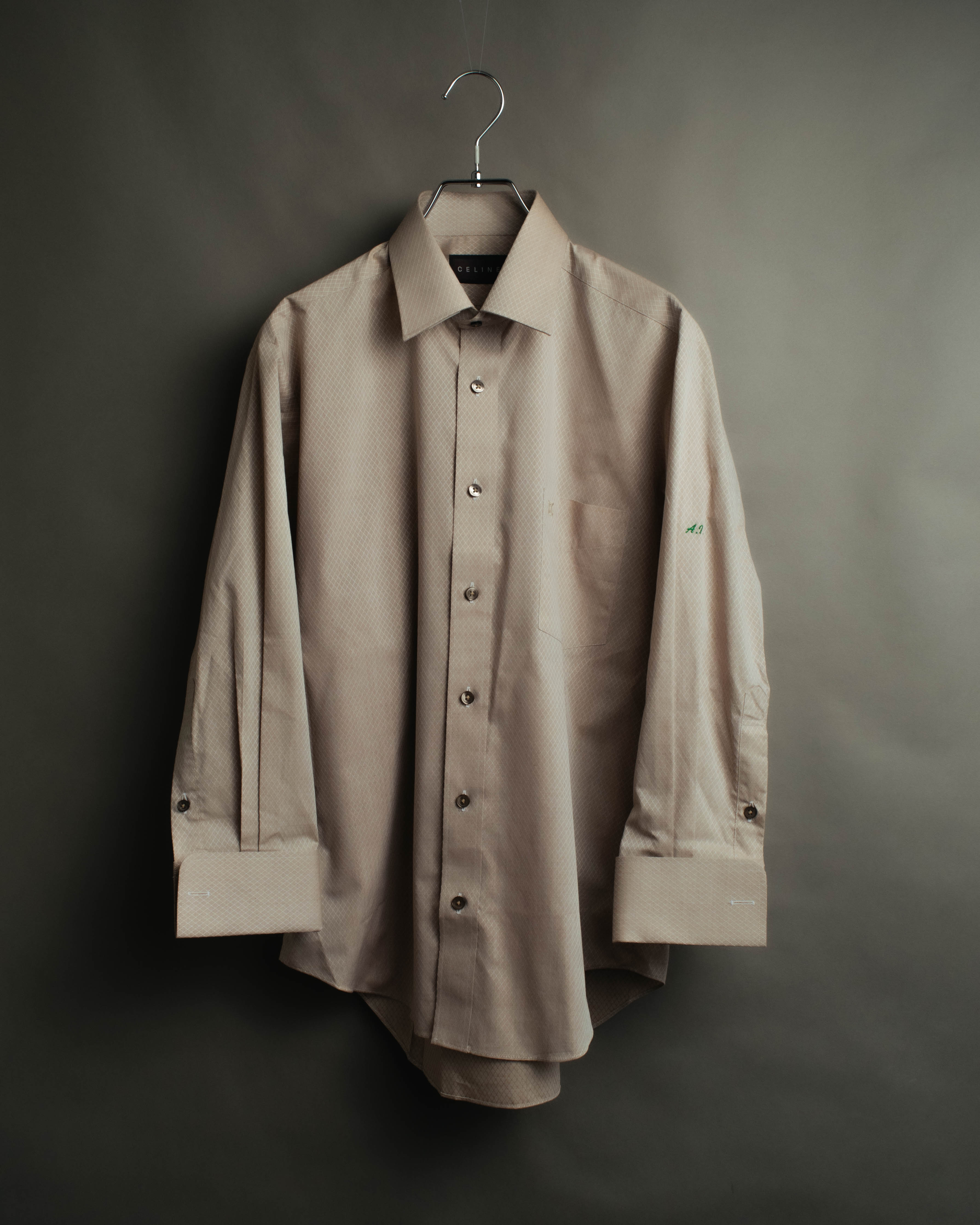 "CELINE" 80's-00's Classic diamond check long sleeve dress shirt