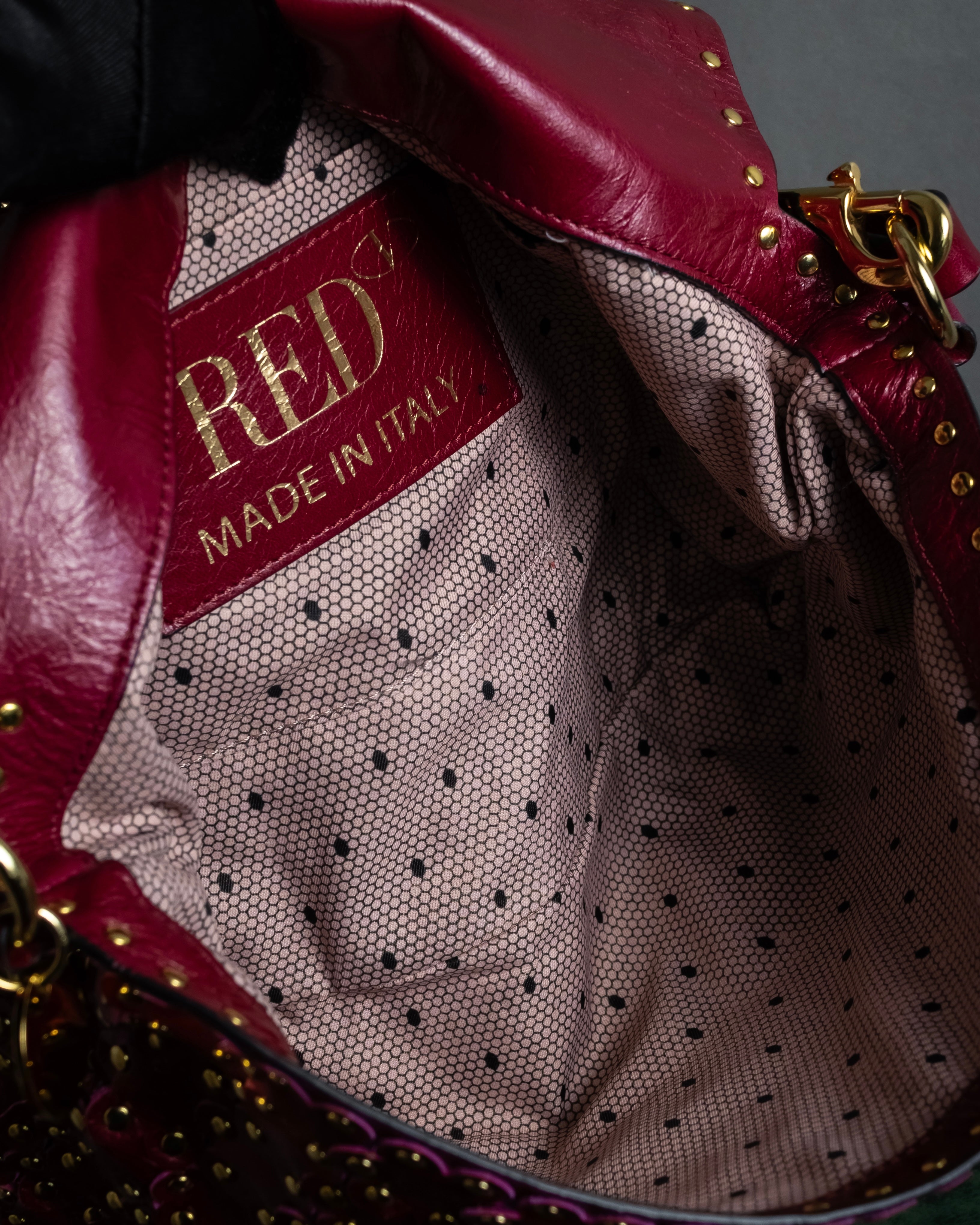 "RED VALENTINO" Flower puzzle motif stud design leather bag