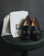 "GUCCI" Michele design horsebit leather heel loafers