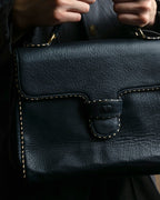 "Valentino Garavani" Saddle stitch design grain leather hand bag