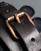 "CELINE" Triomphe motif stud design leather narrow belt