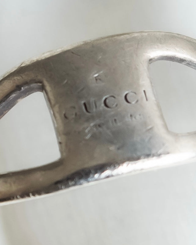 "GUCCI" Interlocking G motif cut out silver ring