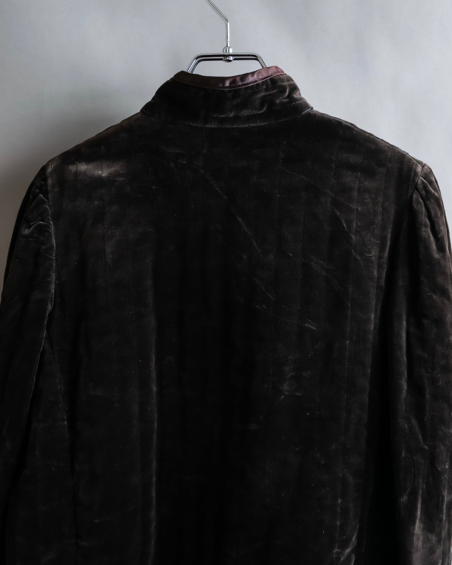 "Vintage stand collar short velour jacket"