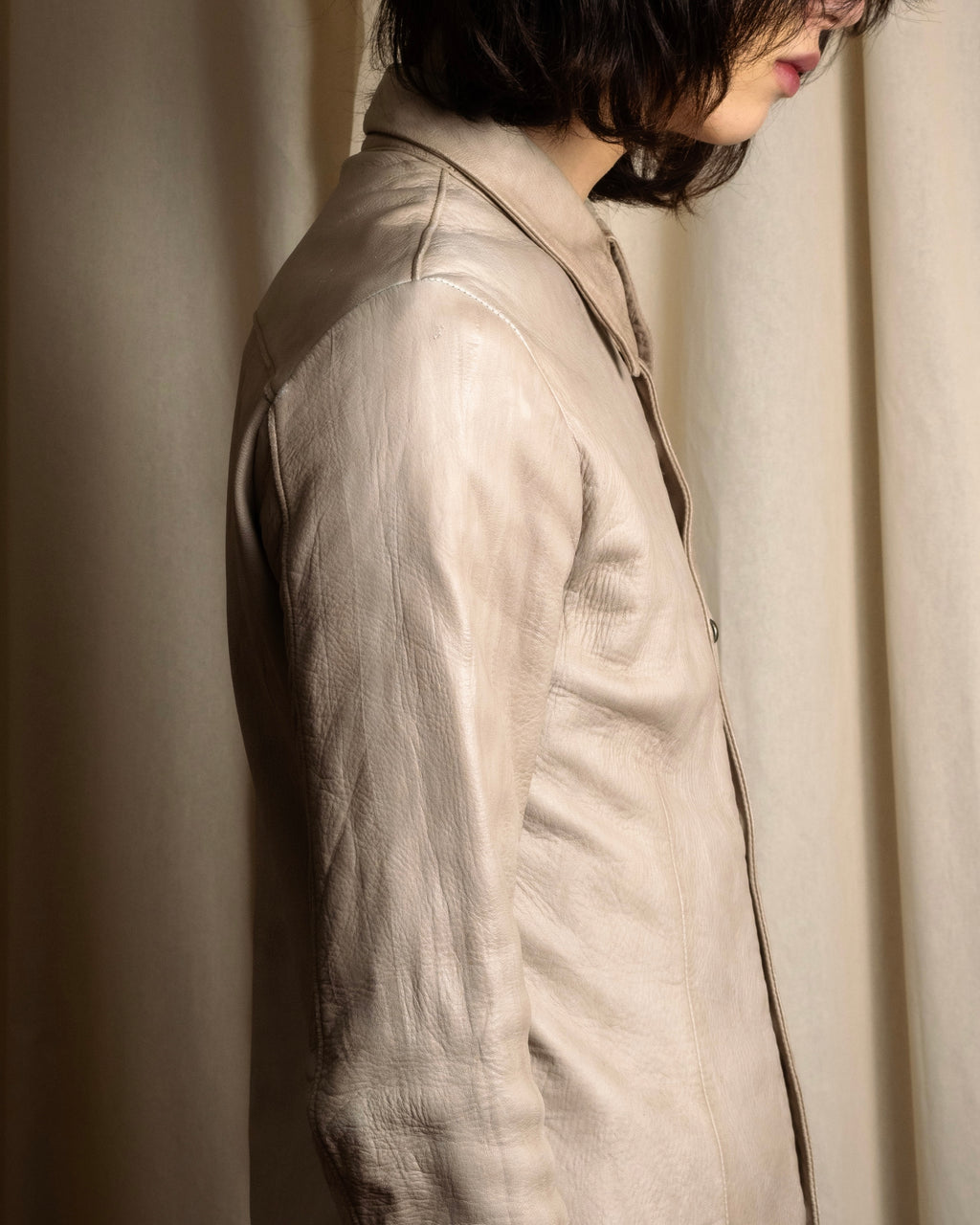 "ISAMU KATAYAMA" Dart-shaped deer leather shirt jacket