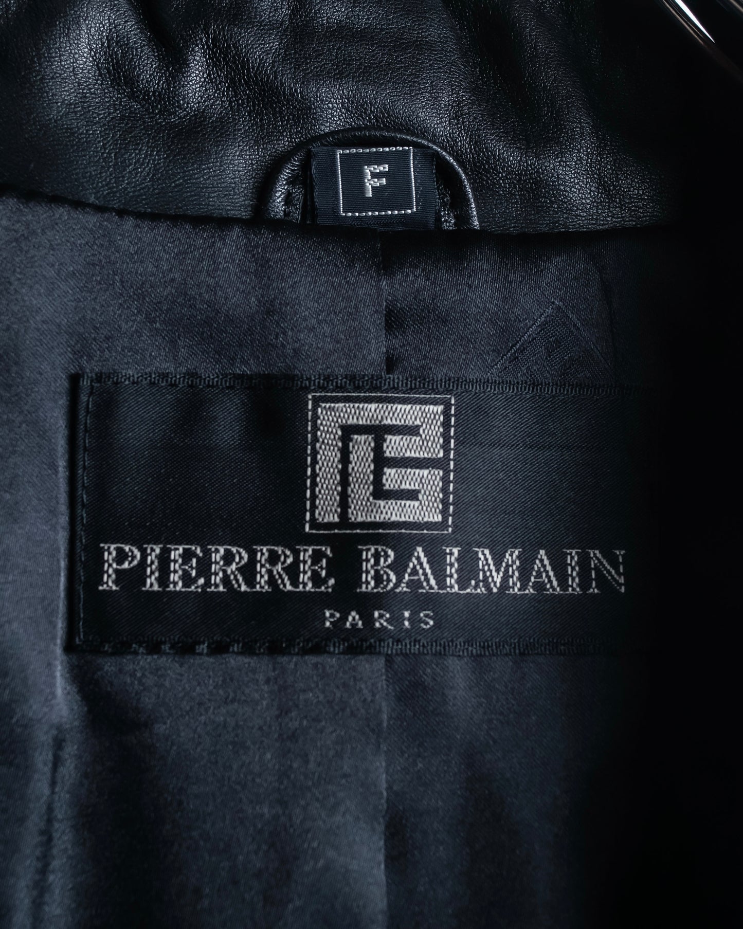 "PIERRE BALMAIN" Oversized double-breasted lamb leather tailored jacket