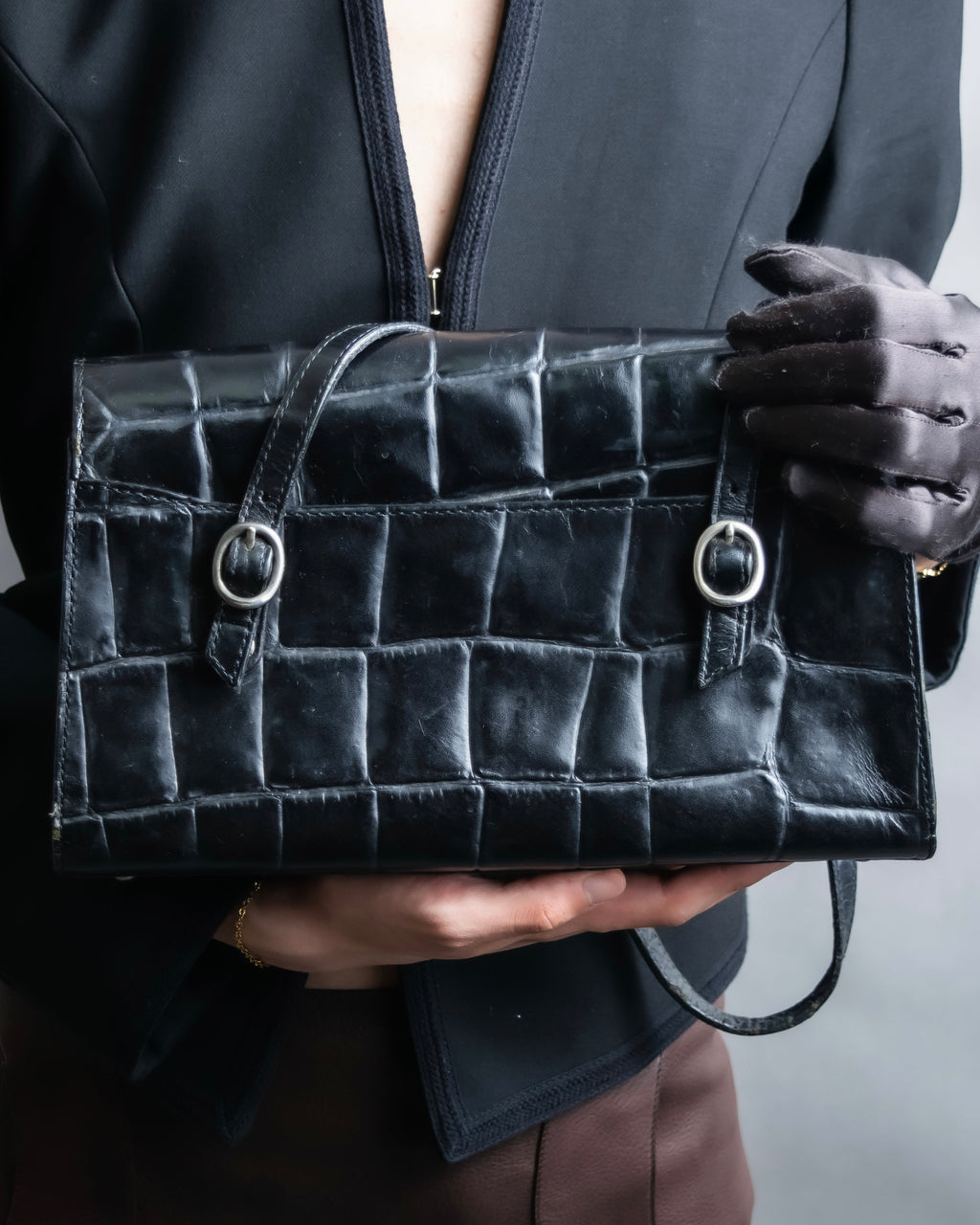 “Jean Paul Gautier” Crocodile-embossed shoulder bag